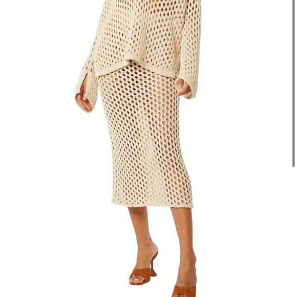 Misa Los Angeles Dresses & Skirts - Misa Los Angeles Marley Open Knit Crochet Midi Skirt Ivory Coverup Size XS